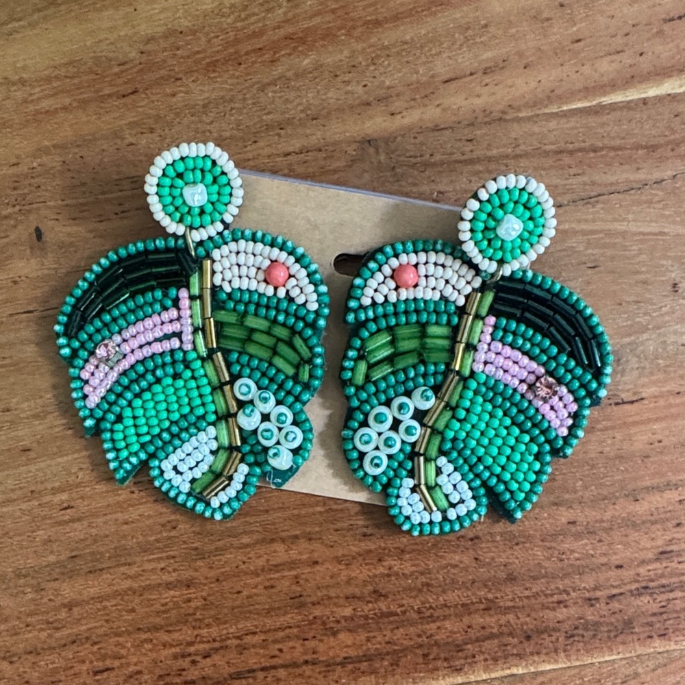 Palm Leaf Seed Bead Earrings
